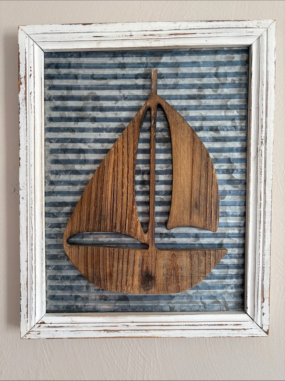 Coastal Wooden Sailboat Wall Art - Brown & Blue